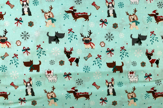 small dog christmas fabric - Price by the Half Metre The Quilt Sanctuary