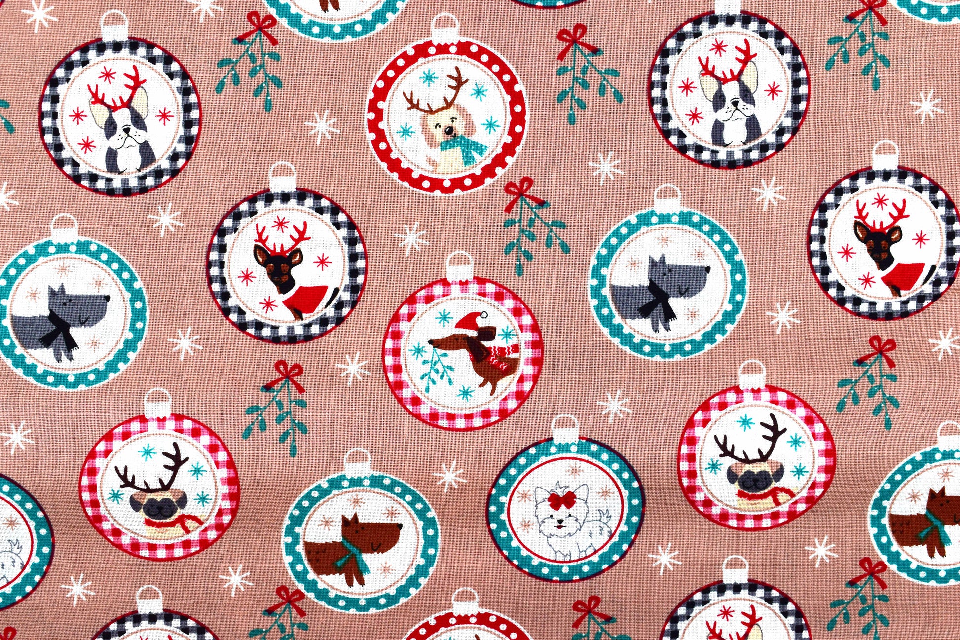 Dog christmas Bauble fabric - Price by the Half Metre The Quilt Sanctuary