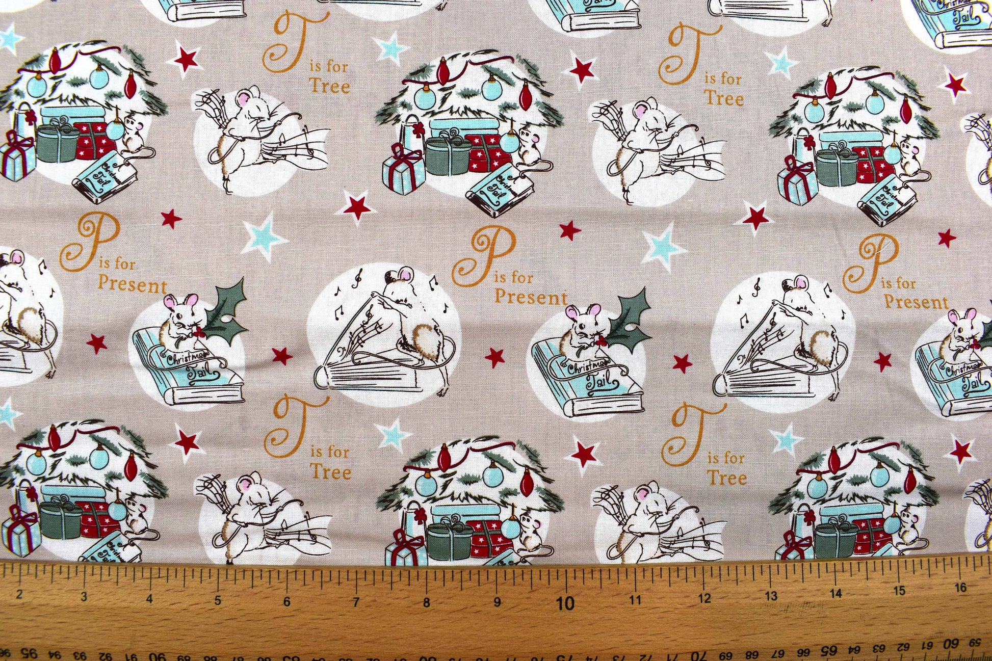 Christmas tree fabric - T is for tree by Debbie Shore - Price by the Half Metre The Quilt Sanctuary