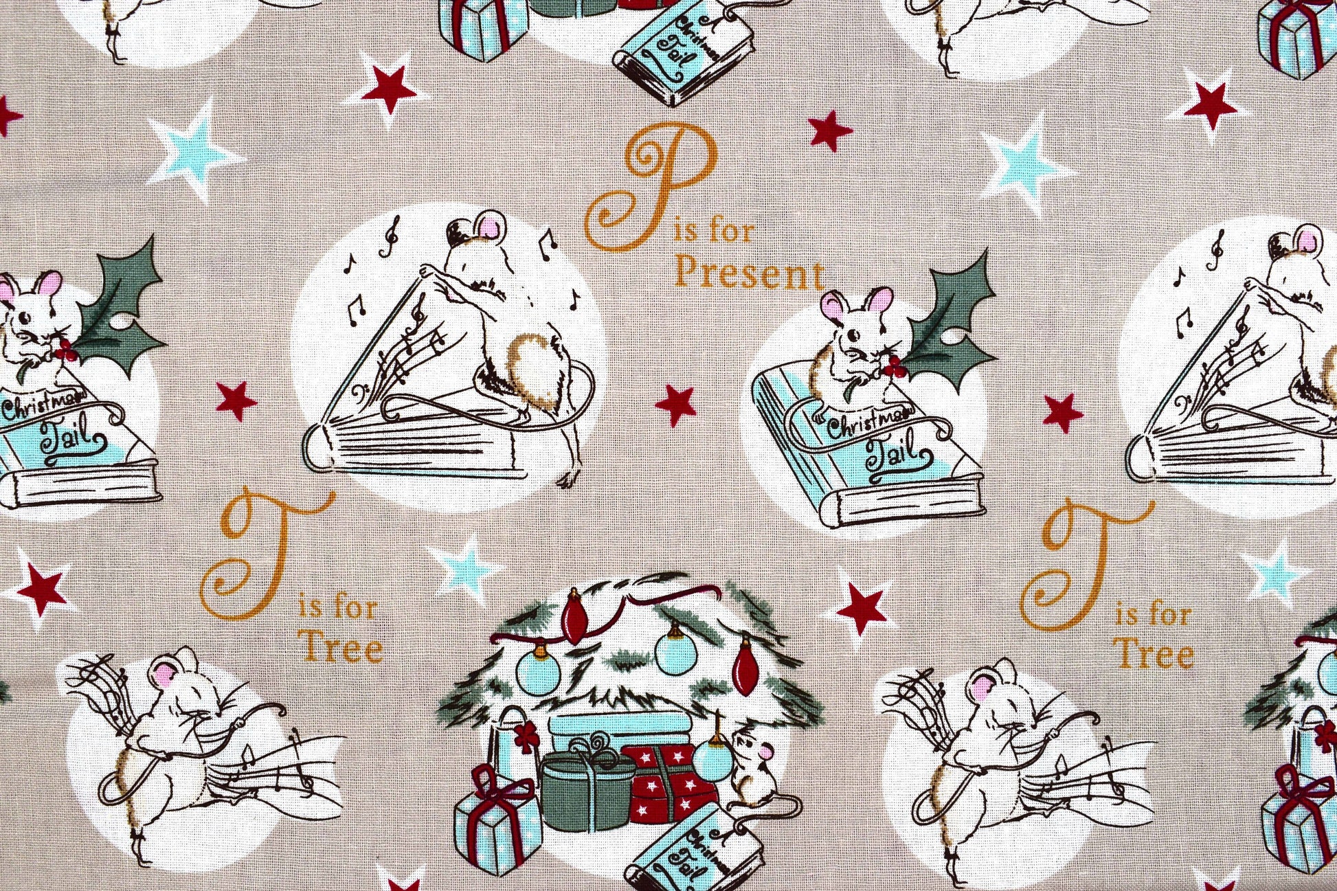 Christmas tree fabric - T is for tree by Debbie Shore - Price by the Half Metre The Quilt Sanctuary