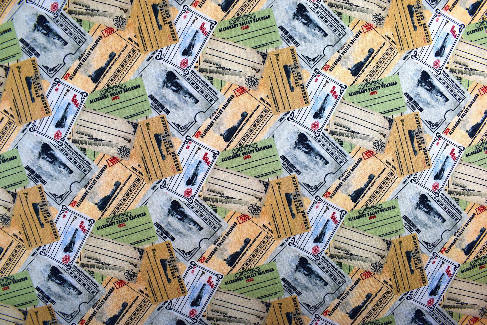 Train Ticket fabric, Quilting fabric, cotton fabric, Autumn Steam - Price by the Half Metre The Quilt Sanctuary