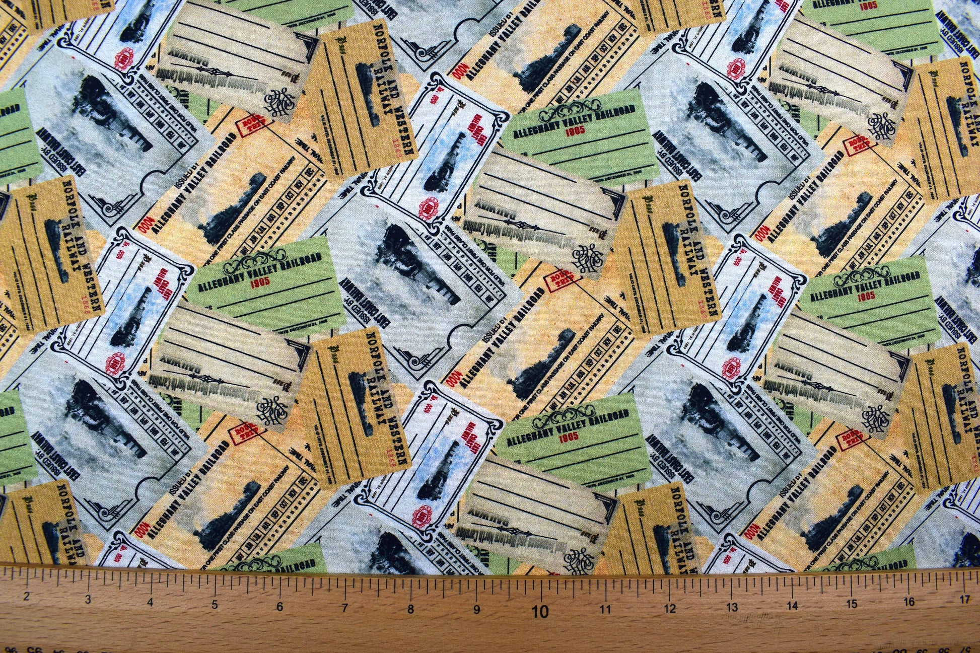 Train Ticket fabric, Quilting fabric, cotton fabric, Autumn Steam - Price by the Half Metre The Quilt Sanctuary