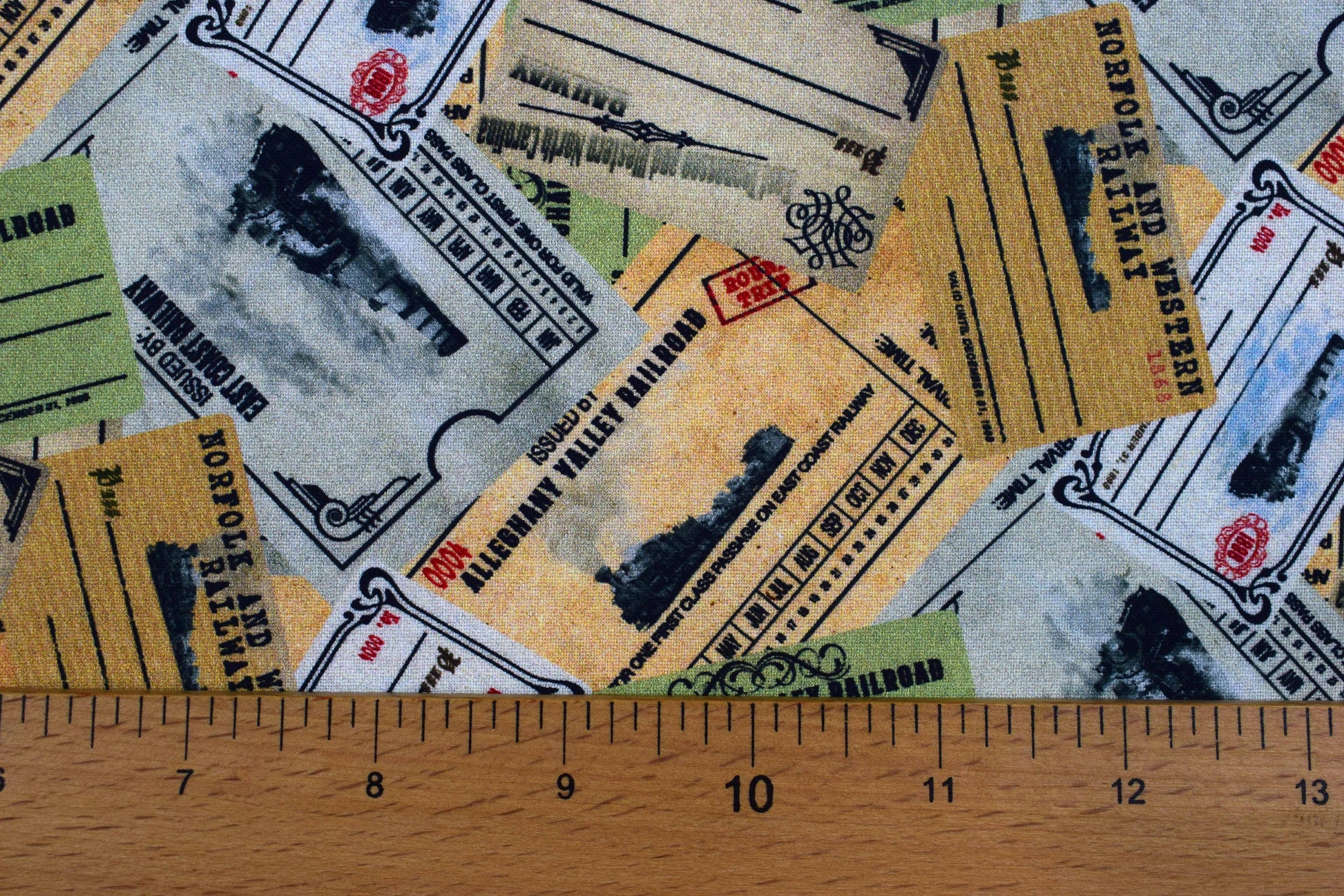 Train Ticket fabric, Quilting fabric, cotton fabric, Autumn Steam - Price by the Half Metre The Quilt Sanctuary