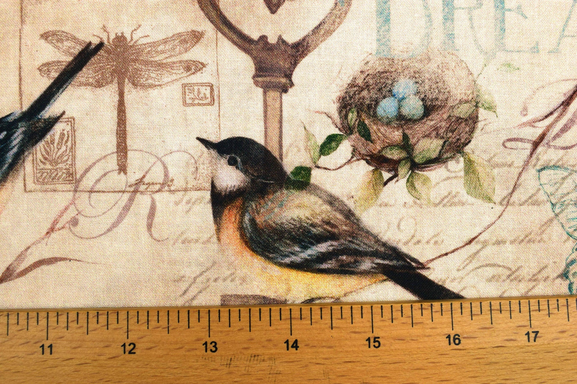 garden bird fabric, Quilting fabric, Keys to the Garden - Price by the Half Metre The Quilt Sanctuary