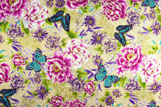 Butterflies and flowers fabric, Quilting fabric, cotton fabric, Price by the Half Metre The Quilt Sanctuary