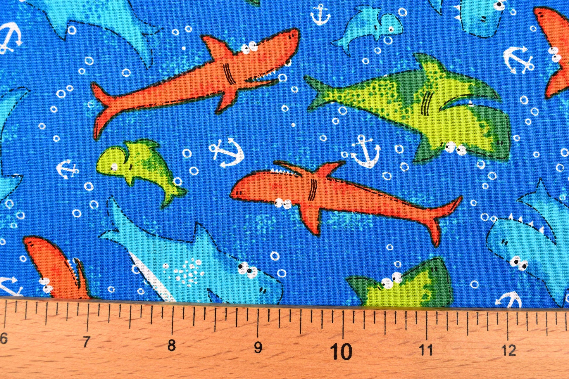 childrens Shark fabric, Quilting fabric, cotton fabric Childrens fabric - Price by the Half Metre The Quilt Sanctuary