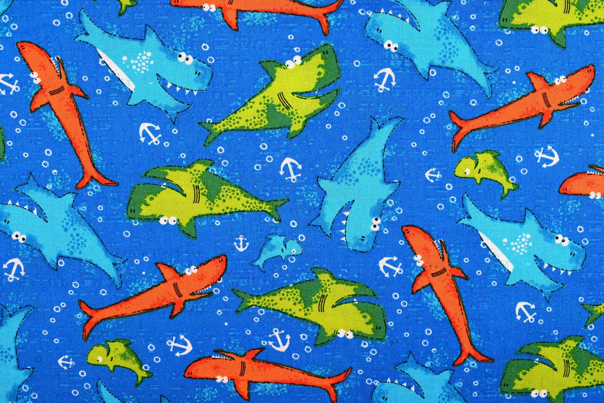 childrens Shark fabric, Quilting fabric, cotton fabric Childrens fabric - Price by the Half Metre The Quilt Sanctuary