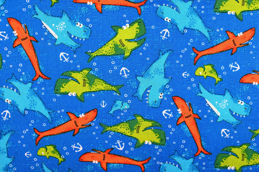 childrens Shark fabric, Quilting fabric, cotton fabric Childrens fabric - Price by the Half Metre The Quilt Sanctuary