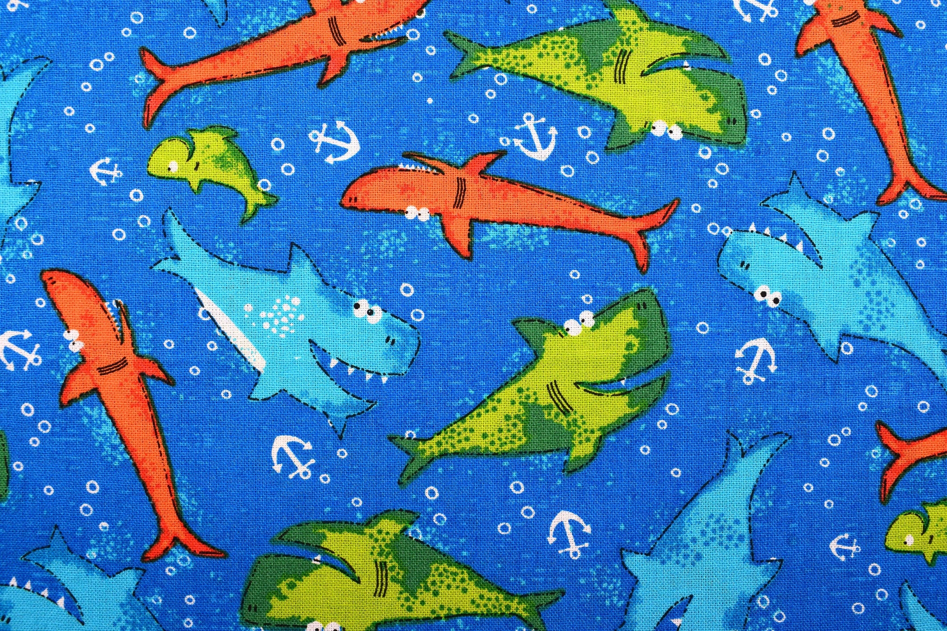 childrens Shark fabric, Quilting fabric, cotton fabric Childrens fabric - Price by the Half Metre The Quilt Sanctuary
