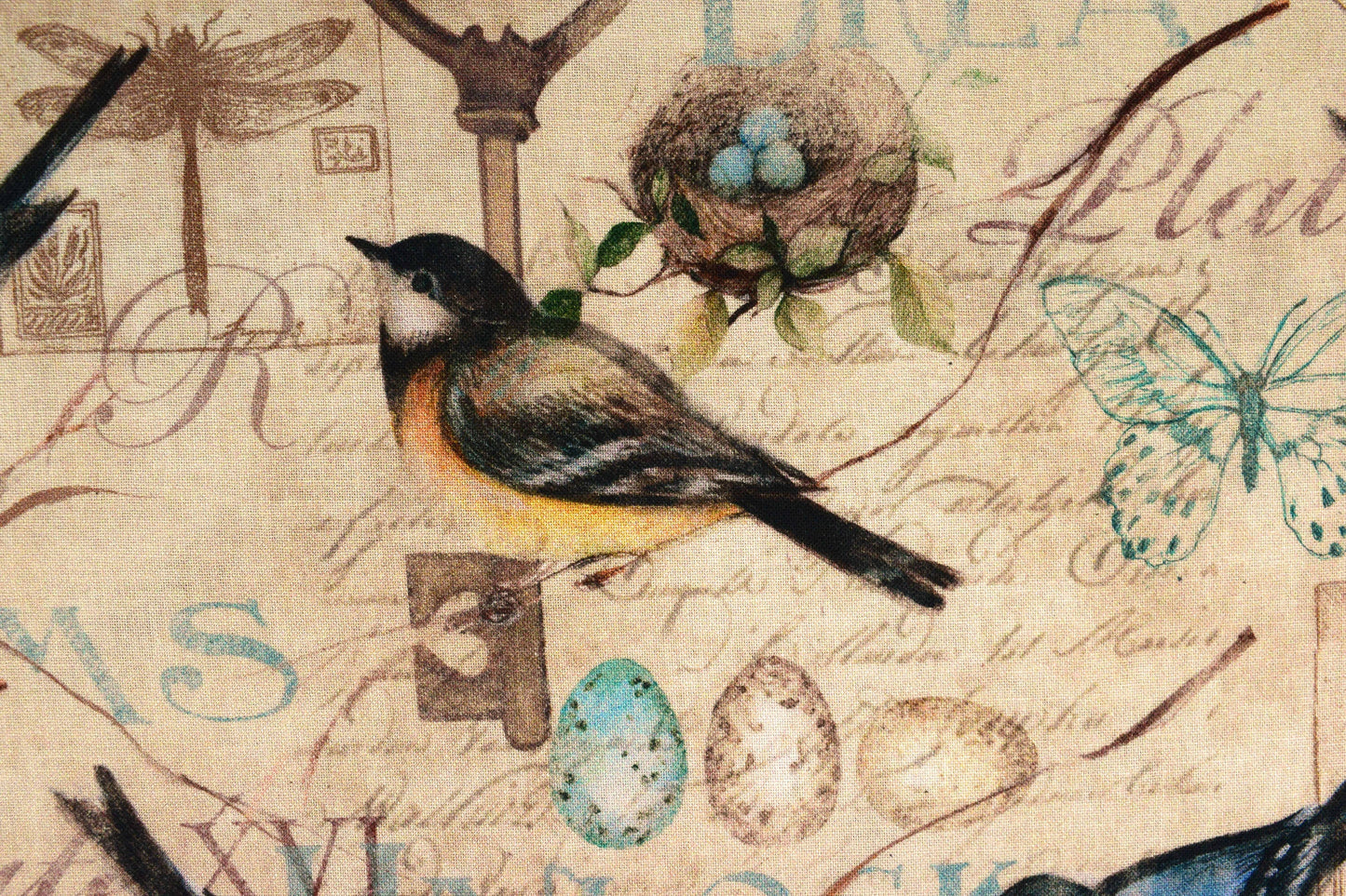 garden bird fabric, Quilting fabric, Keys to the Garden - Price by the Half Metre The Quilt Sanctuary