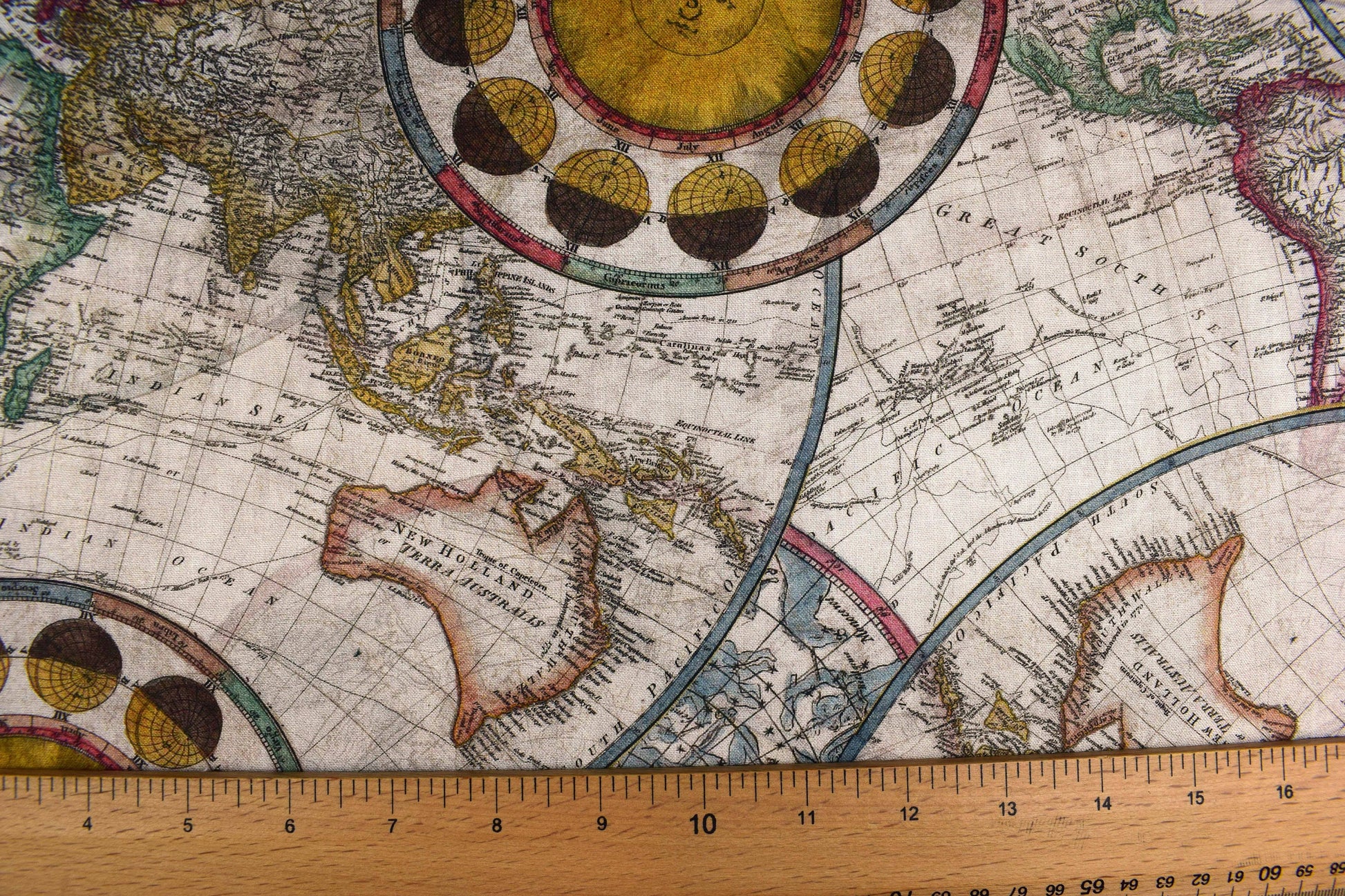 world map fabric, cotton quilting fabric, antique map, - Price by the Half Metre The Quilt Sanctuary