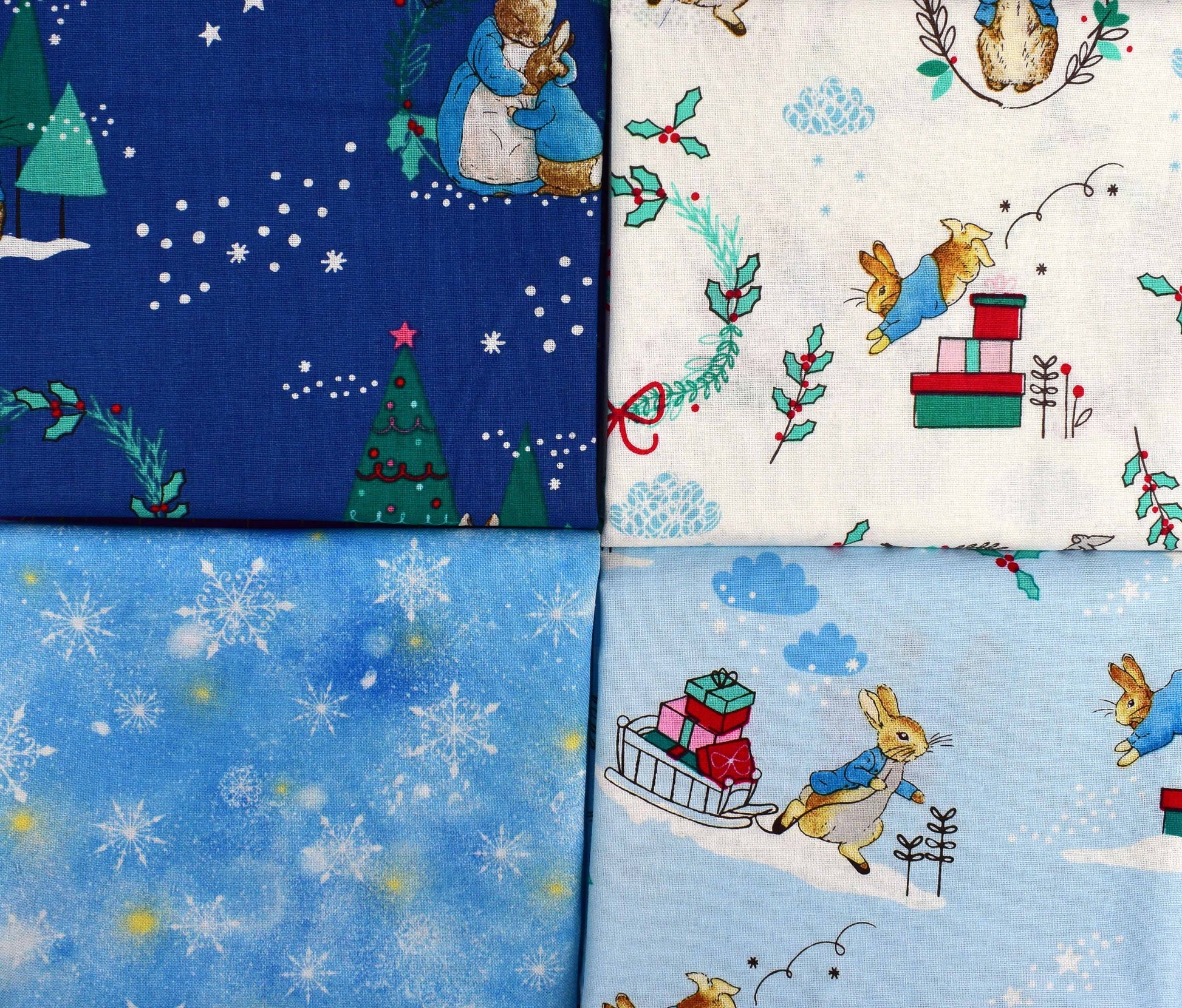 Peter Rabbit Christmas fabric collection, quilting fabric, Peter Rabbit bundle The Quilt Sanctuary