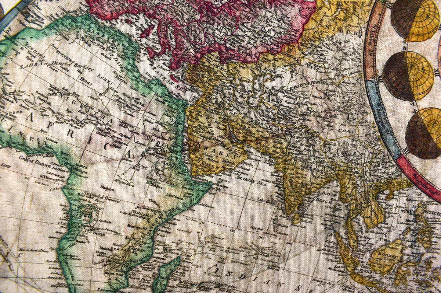 world map fabric, cotton quilting fabric, antique map, - Price by the Half Metre The Quilt Sanctuary