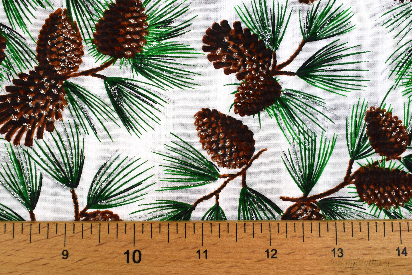 Christmas Pinecone Fabric, Christmas Glitter fabric - Price by the Half Metre The Quilt Sanctuary