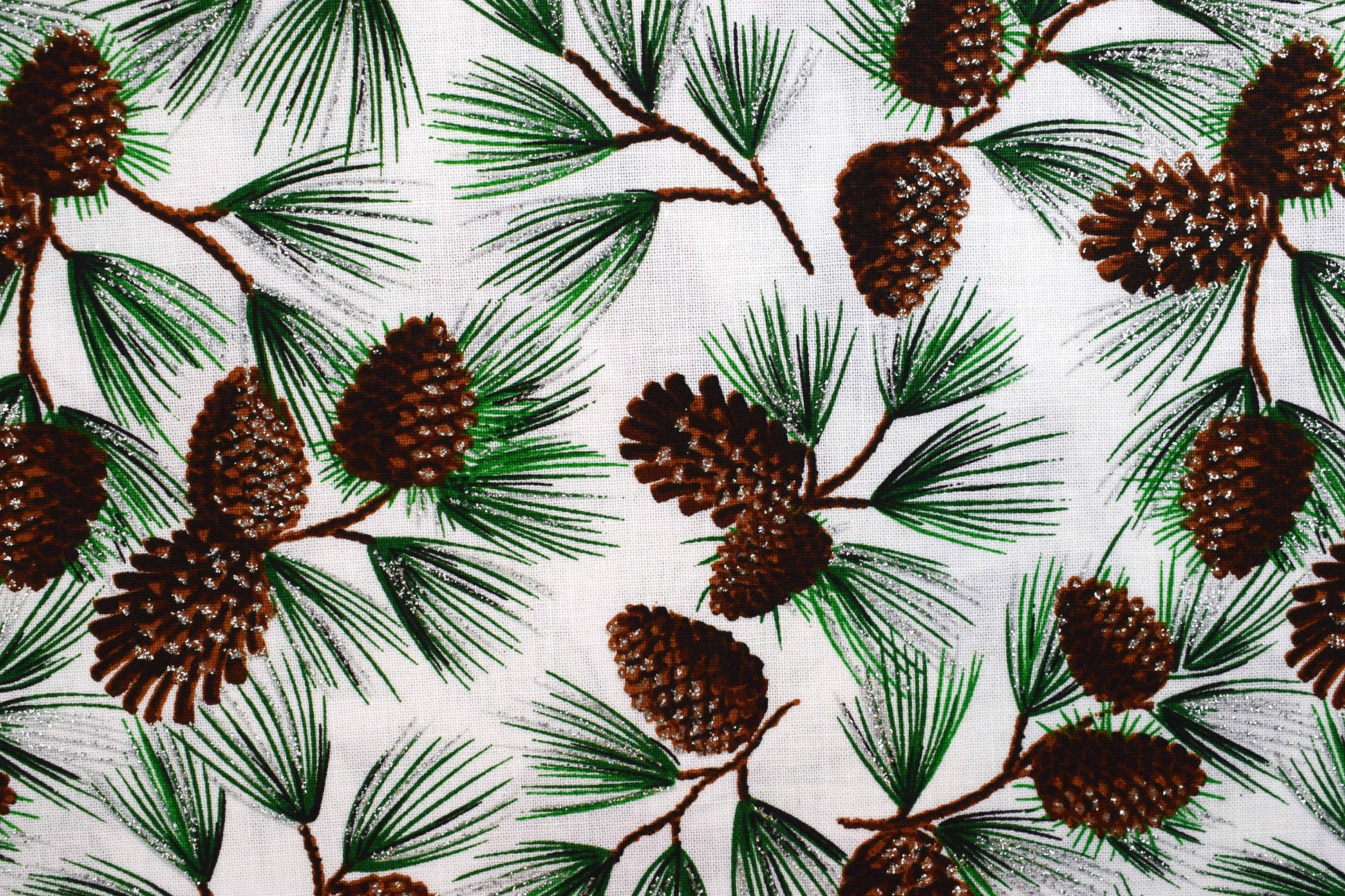 Christmas Pinecone Fabric, Christmas Glitter fabric - Price by the Half Metre The Quilt Sanctuary