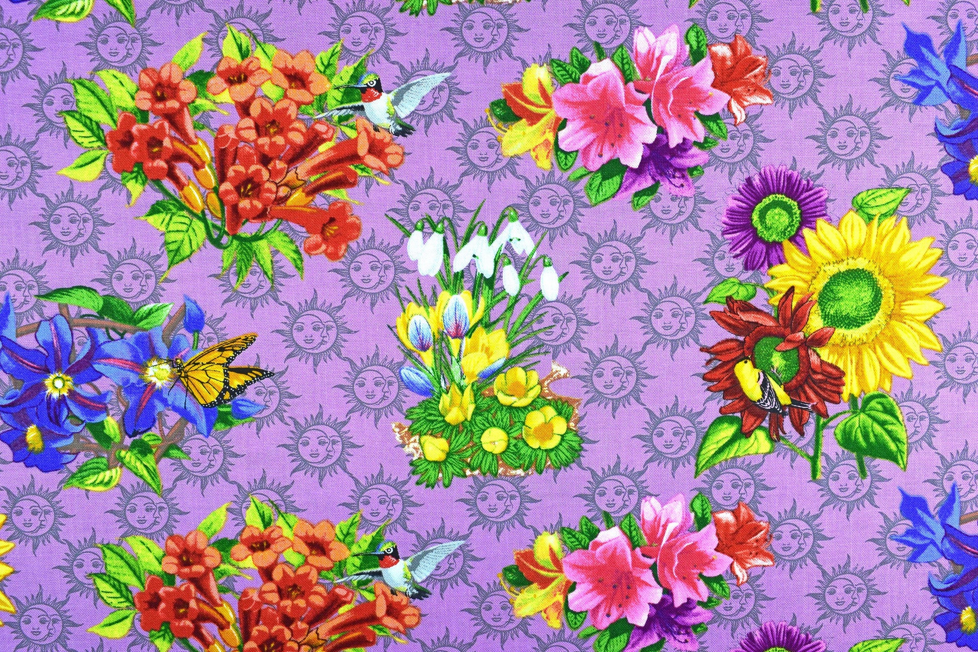Floral Sundial Fabric, Cotton Quilting fabric, Old farmers Almanac - Price by the Half Metre The Quilt Sanctuary