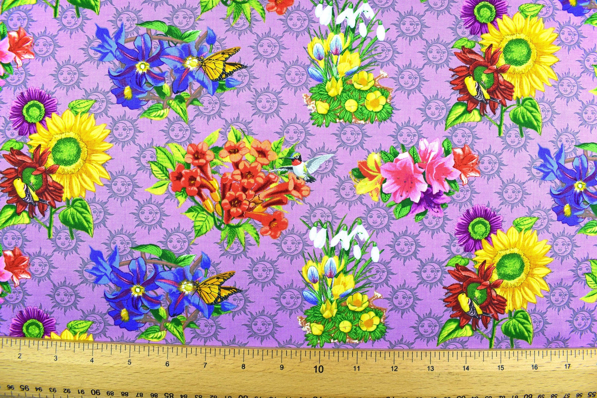 Floral Sundial Fabric, Cotton Quilting fabric, Old farmers Almanac - Price by the Half Metre The Quilt Sanctuary