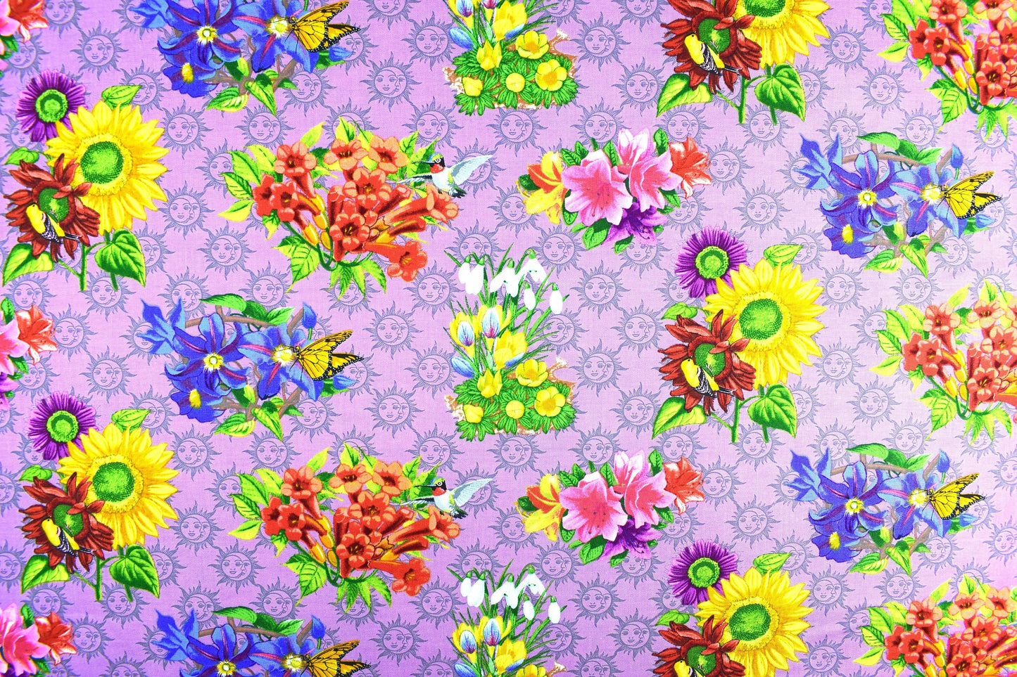 Floral Sundial Fabric, Cotton Quilting fabric, Old farmers Almanac - Price by the Half Metre The Quilt Sanctuary