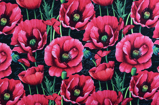 black poppy fabric, poppies quilting fabric - Price by the Half Metre The Quilt Sanctuary