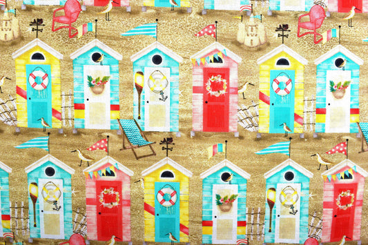 Seaside fabric, Quilting fabric, cotton fabric, beach hut fabric - Price by the Half Metre The Quilt Sanctuary