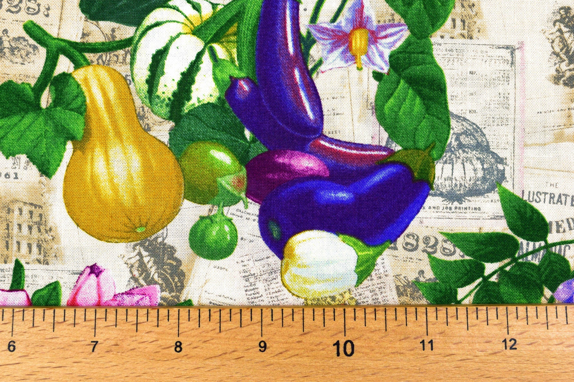 Vegetable fabric, Vegetable patch quilting fabric, old farmers almanac - Price by the Half Metre The Quilt Sanctuary