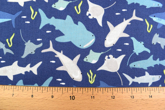 Shark fabric, Quilting fabric, cotton fabric, Riley Blake designs - Price by the Half Metre The Quilt Sanctuary