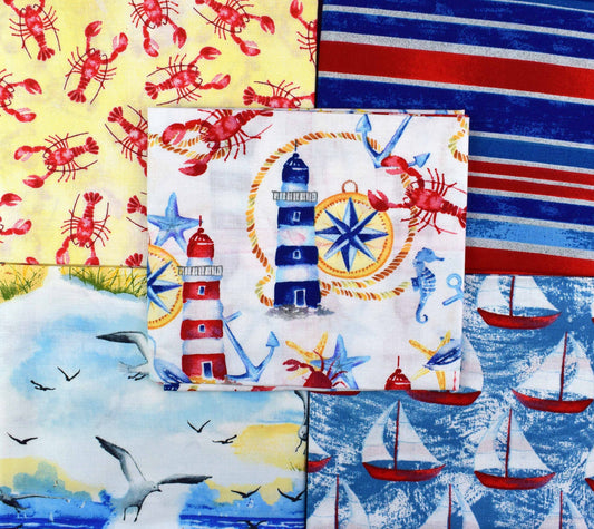 Lighthouse fat Quarter Bundle, seaside fabric, quilting fabric, cotton fabric The Quilt Sanctuary
