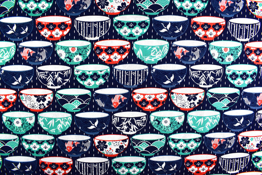 Rice bowl fabric, oriental cotton quilting fabric, Kyoto Stuart Hillard - Price by the Half Metre The Quilt Sanctuary