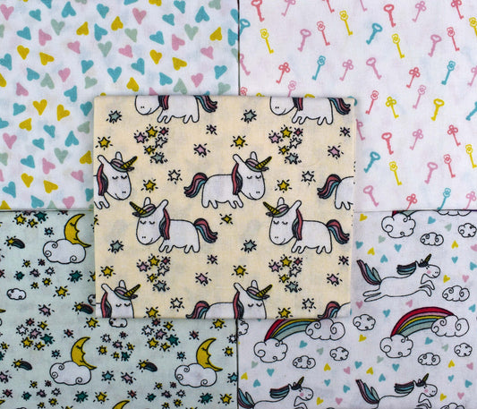unicorn fat Quarter Bundle, childrens fabric, quilting fabric, unicorns and rainbows fabric The Quilt Sanctuary