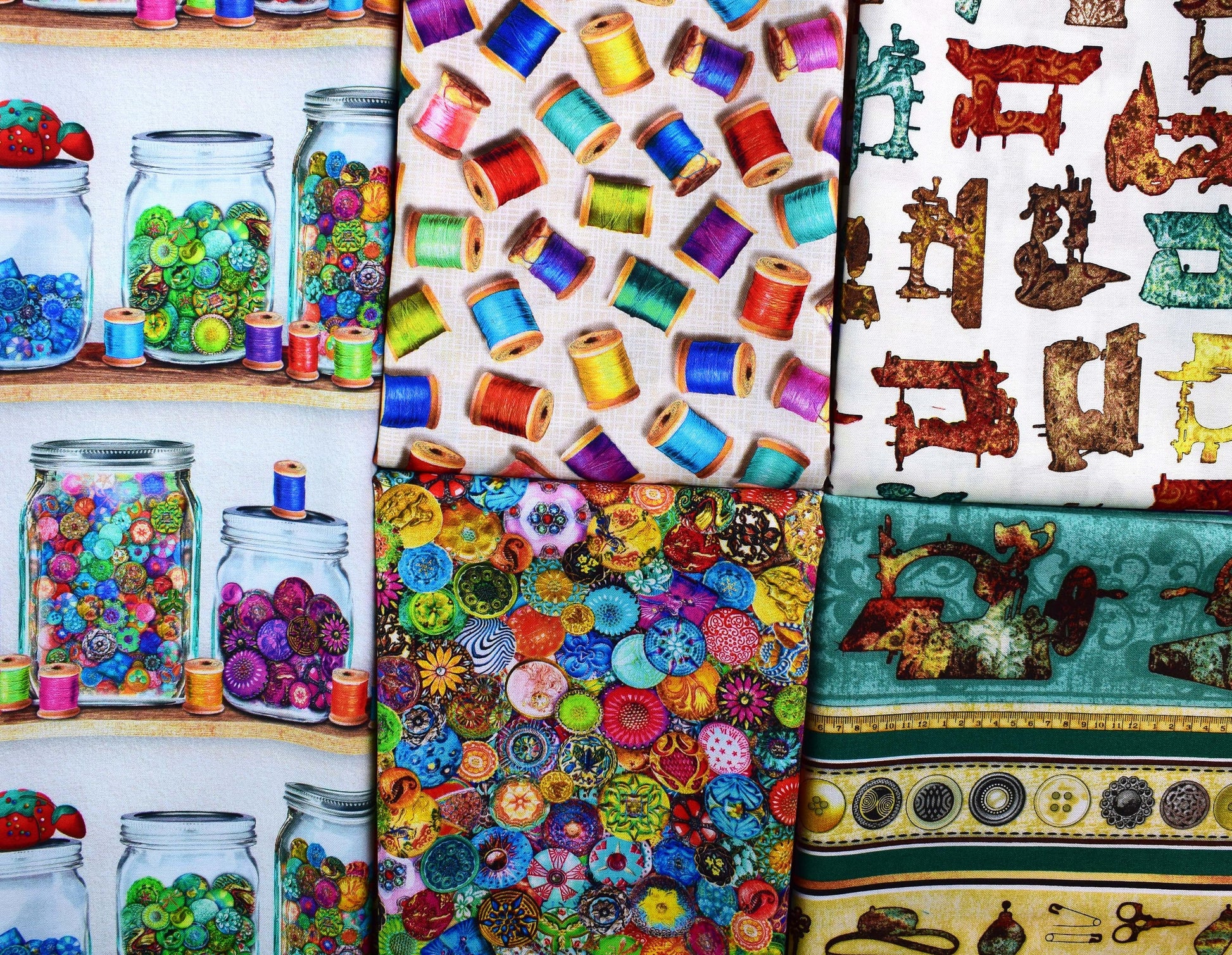 sewing fabric bundle, Quilting fabric collection, cotton fabric, button fabric, cotton reels, sewing machines fabric The Quilt Sanctuary
