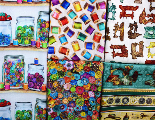sewing fabric bundle, Quilting fabric collection, cotton fabric, button fabric, cotton reels, sewing machines fabric The Quilt Sanctuary
