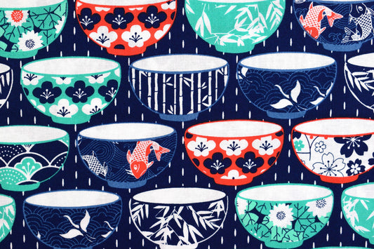 Rice bowl fabric, oriental cotton quilting fabric, Kyoto Stuart Hillard - Price by the Half Metre The Quilt Sanctuary
