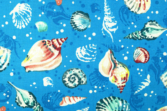 Blue starfish and Shell Fabric, cotton quilting fabric, Sunset Coast - Price by the Half Metre The Quilt Sanctuary