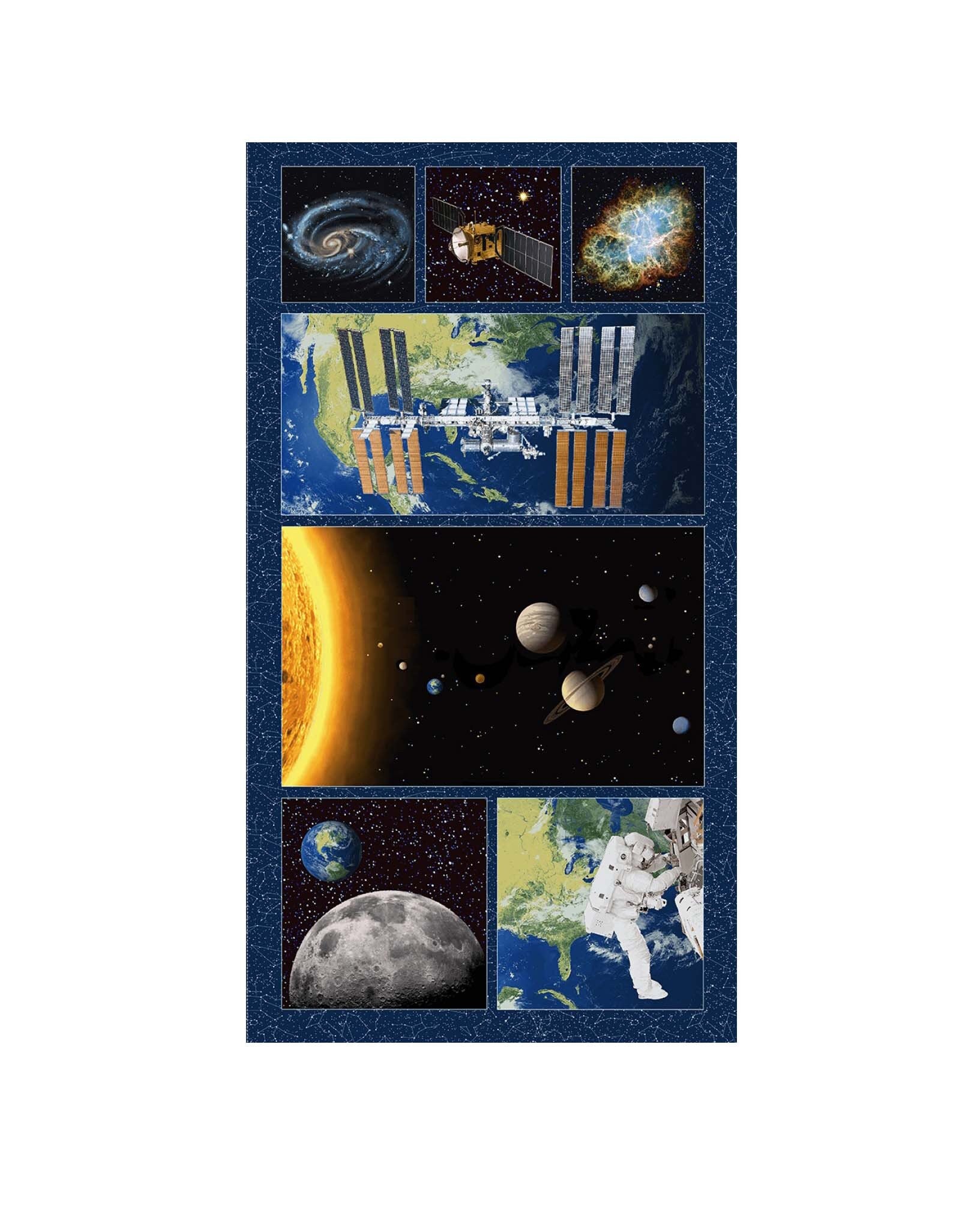 Space station fabric panel, quilting panel, Planetary Mission, Studio E The Quilt Sanctuary