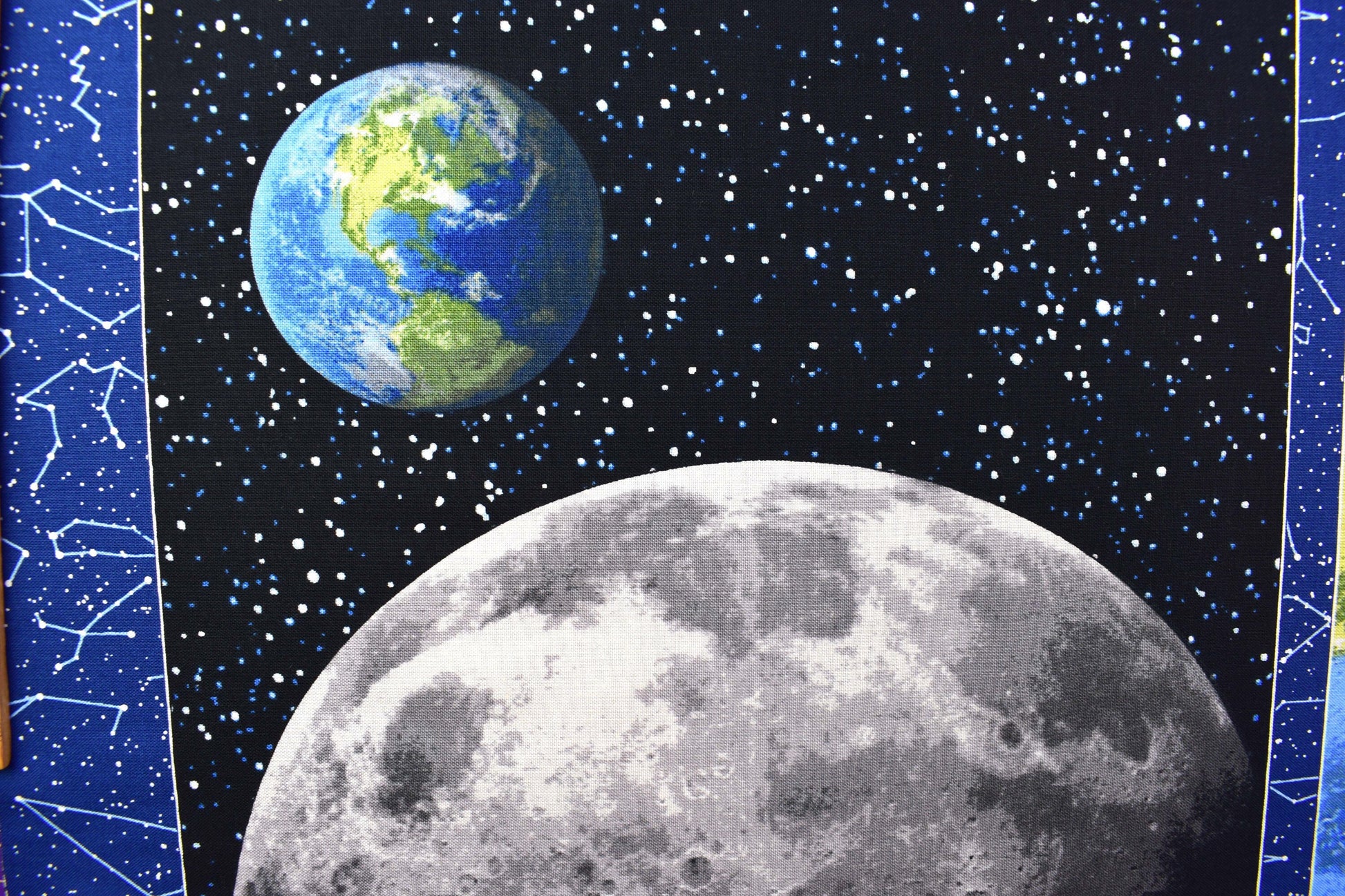 Space station fabric panel, quilting panel, Planetary Mission, Studio E The Quilt Sanctuary