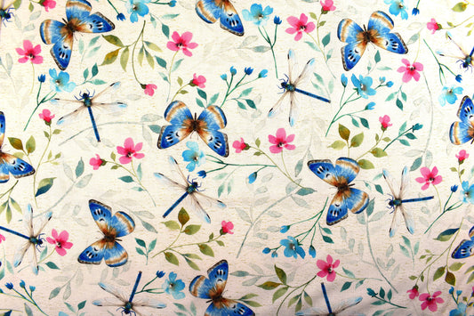 Butterfly fabric, cotton butterfly and dragonfly fabric, quilting fabric,wildflower farm - Price by the Half Metre The Quilt Sanctuary