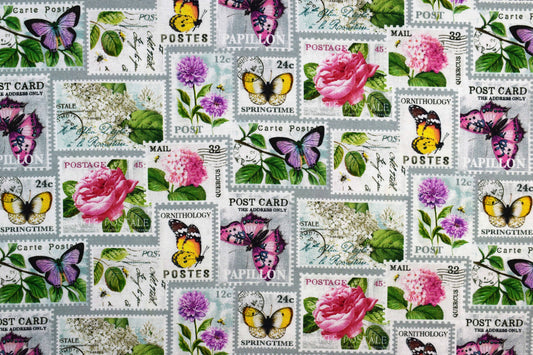 Butterfly stamps fabric, quilting fabric, Scented Garden by Deborah Edwards, Price by the Half Metre The Quilt Sanctuary