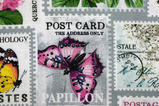 Butterfly stamps fabric, quilting fabric, Scented Garden by Deborah Edwards, Price by the Half Metre The Quilt Sanctuary