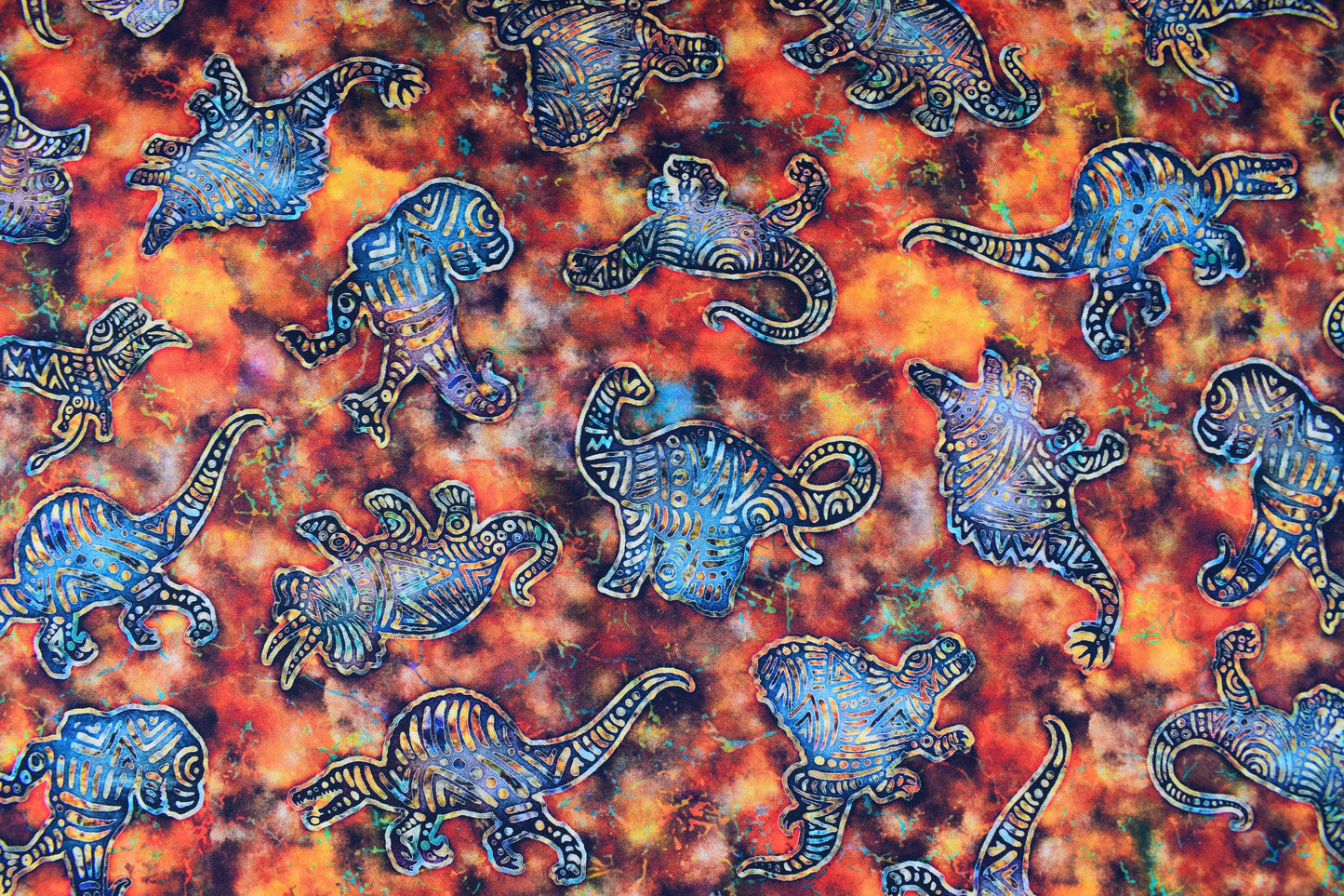 Dinosaur material, Quilting fabric, burnt orange cotton fabric, prehistoric - Price by the Half Metre The Quilt Sanctuary