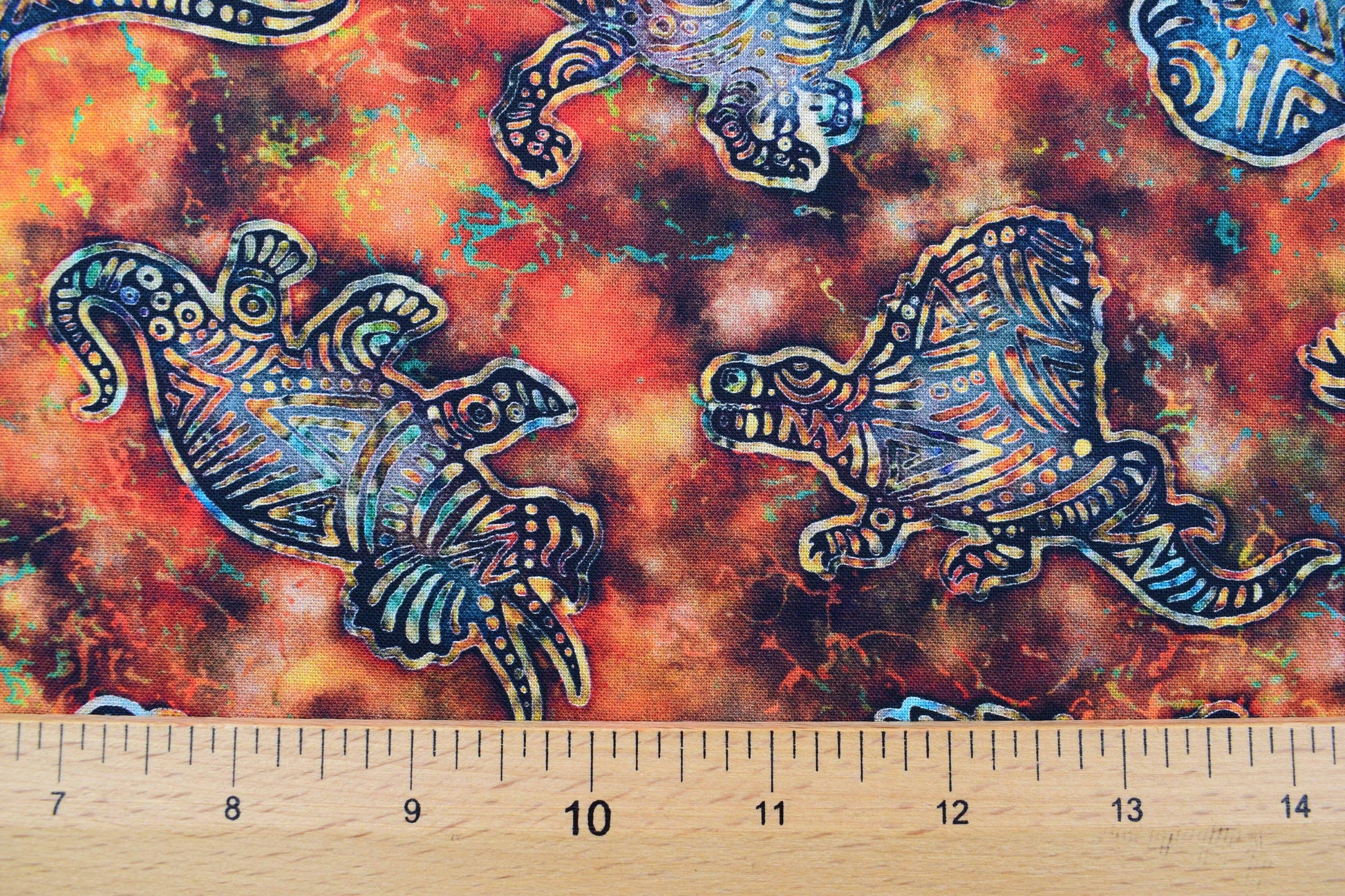 Dinosaur material, Quilting fabric, burnt orange cotton fabric, prehistoric - Price by the Half Metre The Quilt Sanctuary