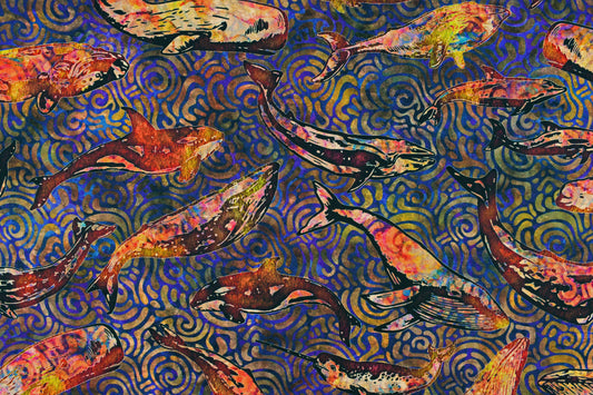 Whale Fabric, Quilting fabric, cotton fabric, sea creatures, Aquatica - Price by the Half Metre The Quilt Sanctuary