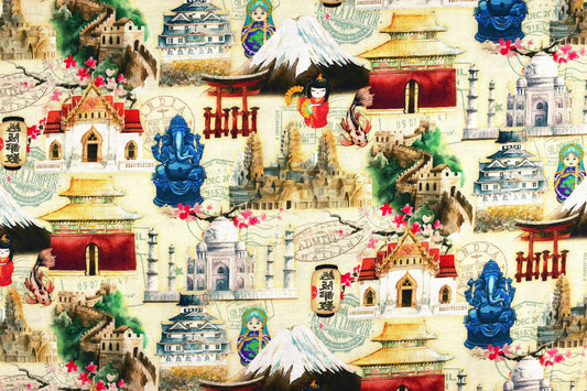 Wonders of Asia fabric, Quilting fabric, cotton fabric, oriental fabric - Price per half Metre The Quilt Sanctuary