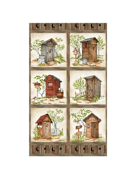Outside Toilet fabric panel, Quilting panel, Natures calling, Northcott Fabrics The Quilt Sanctuary