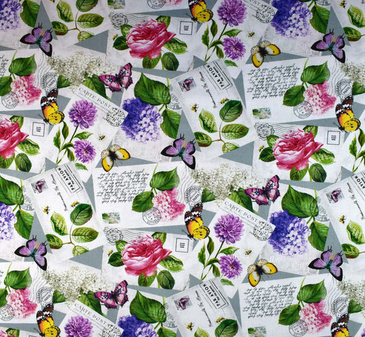 Postcard fabric, quilting fabric, Scented Garden by Deborah Edwards, Price by the Half Metre The Quilt Sanctuary