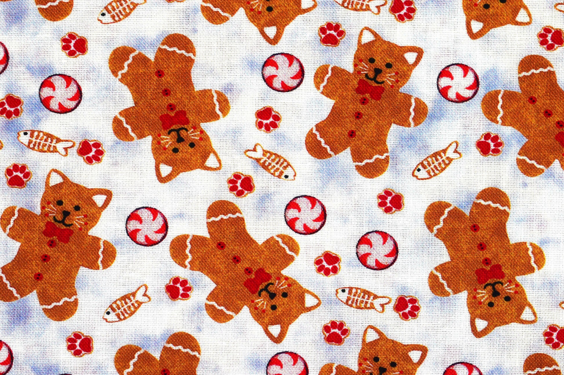 Gingerbread Kittens fabric, Kitten Christmas, cotton quilting fabric - Price by the Half Metre The Quilt Sanctuary