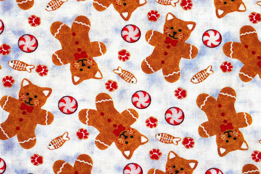 Gingerbread Kittens fabric, Kitten Christmas, cotton quilting fabric - Price by the Half Metre The Quilt Sanctuary