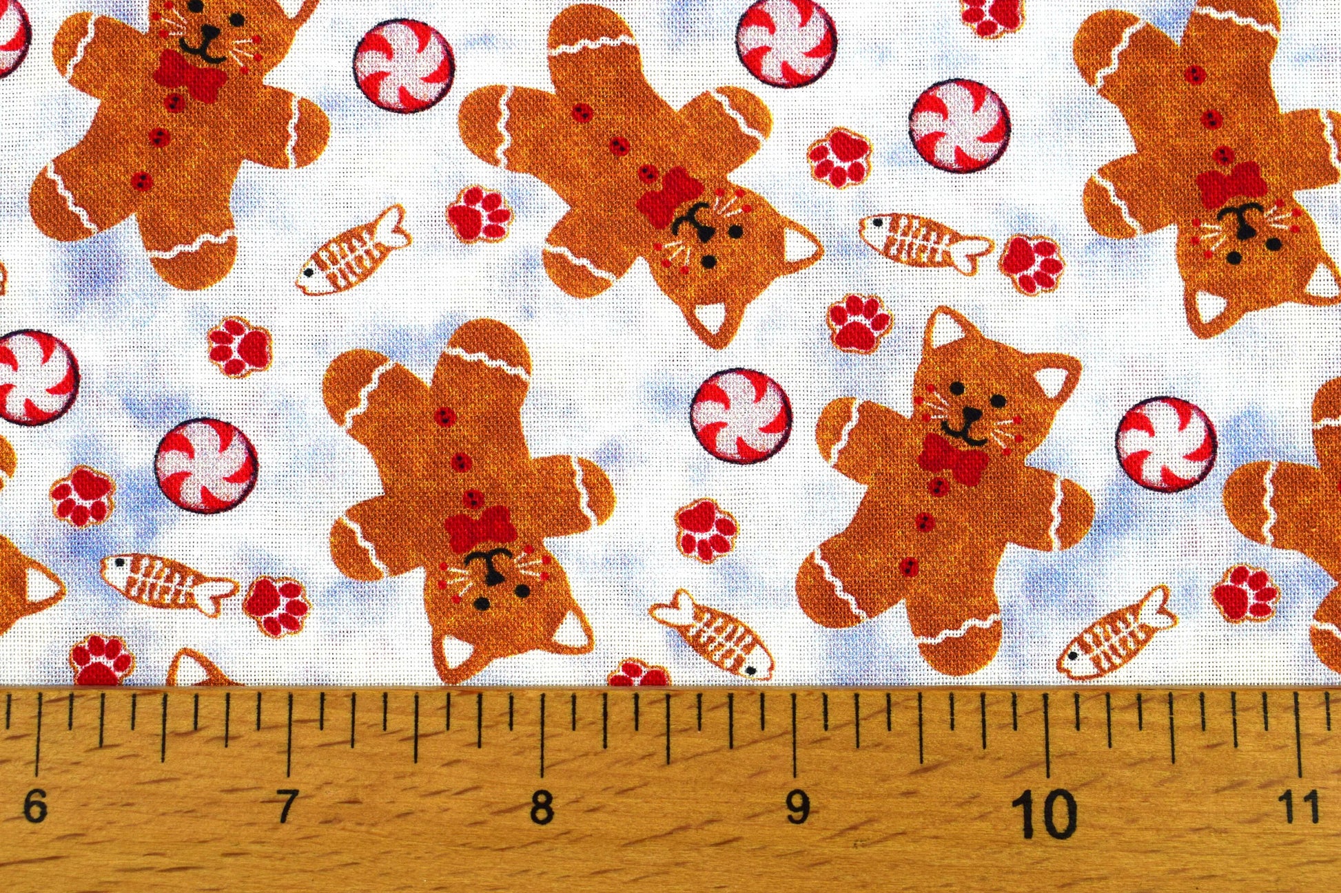 Gingerbread Kittens fabric, Kitten Christmas, cotton quilting fabric - Price by the Half Metre The Quilt Sanctuary