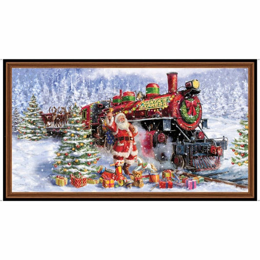 Santa Train fabric panel, cotton Quilting panel The Quilt Sanctuary