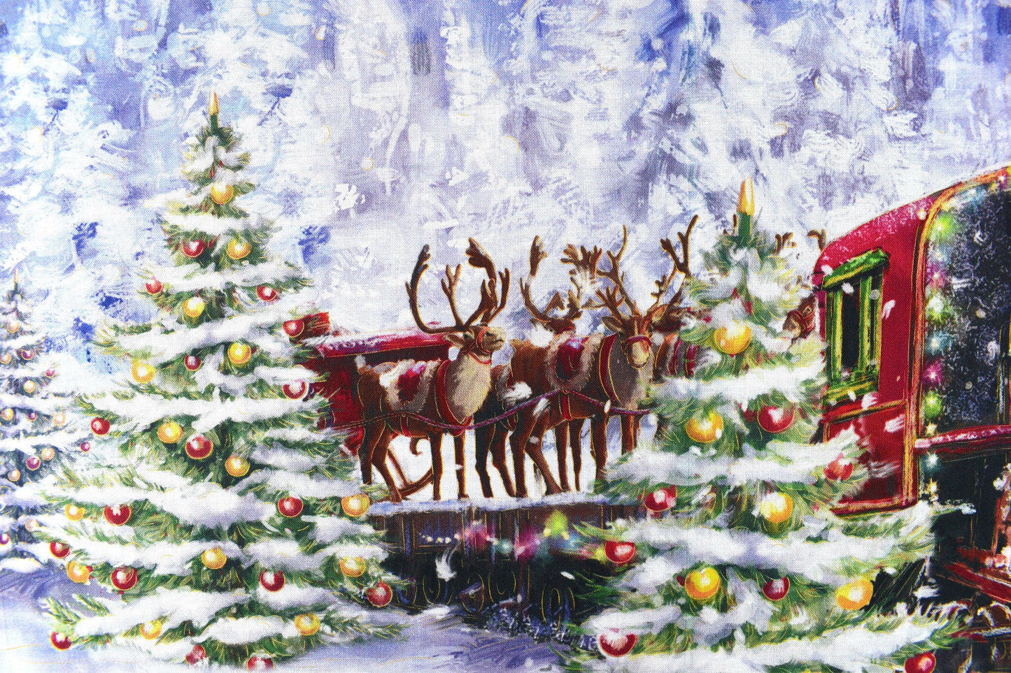 Santa Train fabric panel, cotton Quilting panel The Quilt Sanctuary
