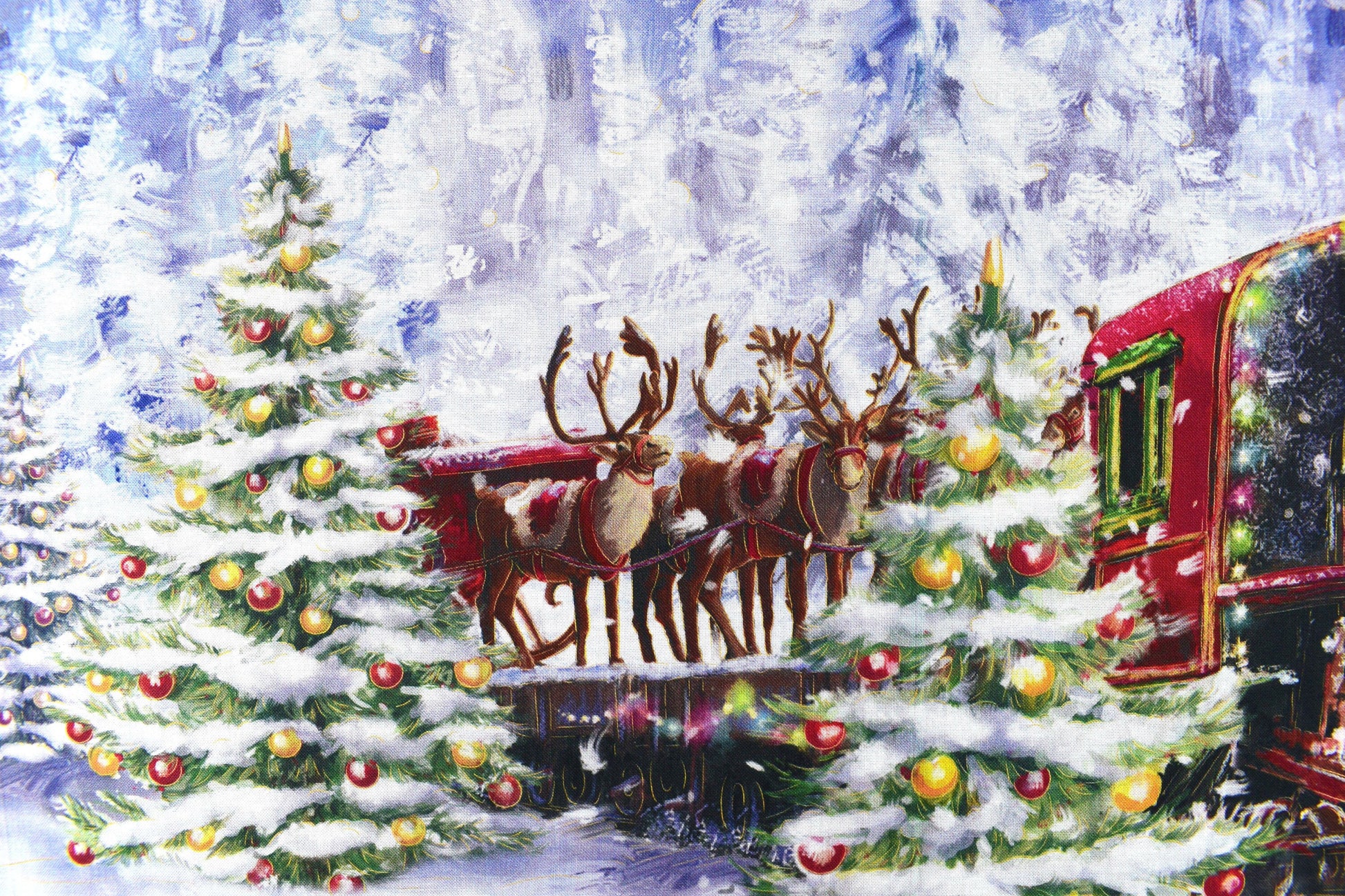 Santa Train fabric panel, cotton Quilting panel The Quilt Sanctuary